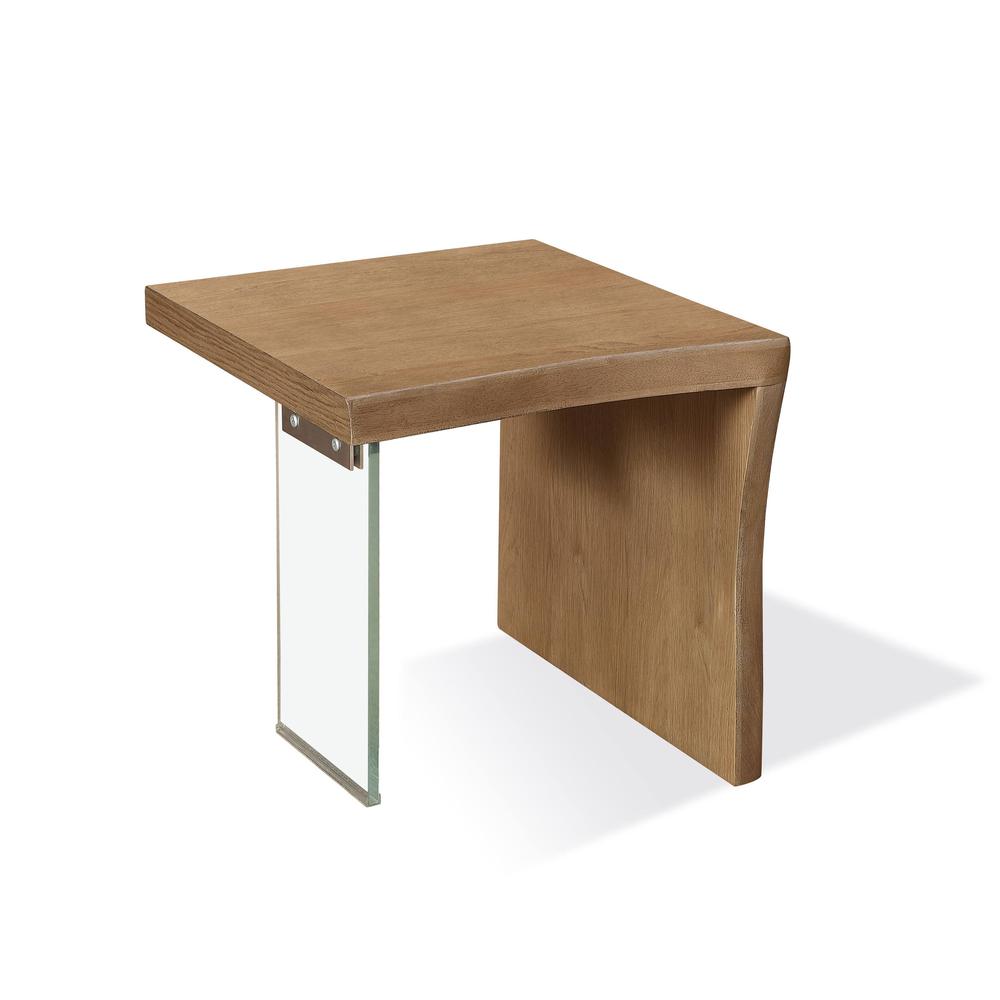 One Live-Edge White Oak and Glass End Table in Bisque. Picture 1