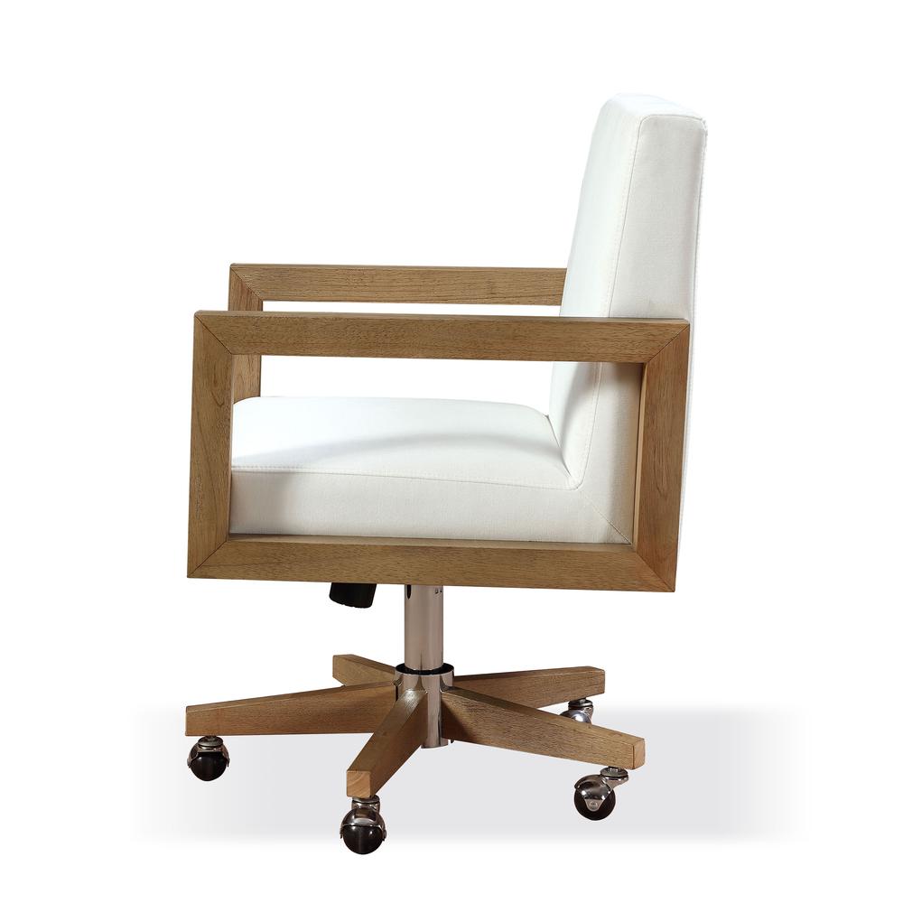 One Wood Frame Home Office Chair in Solid Wood and White Canvas. Picture 1