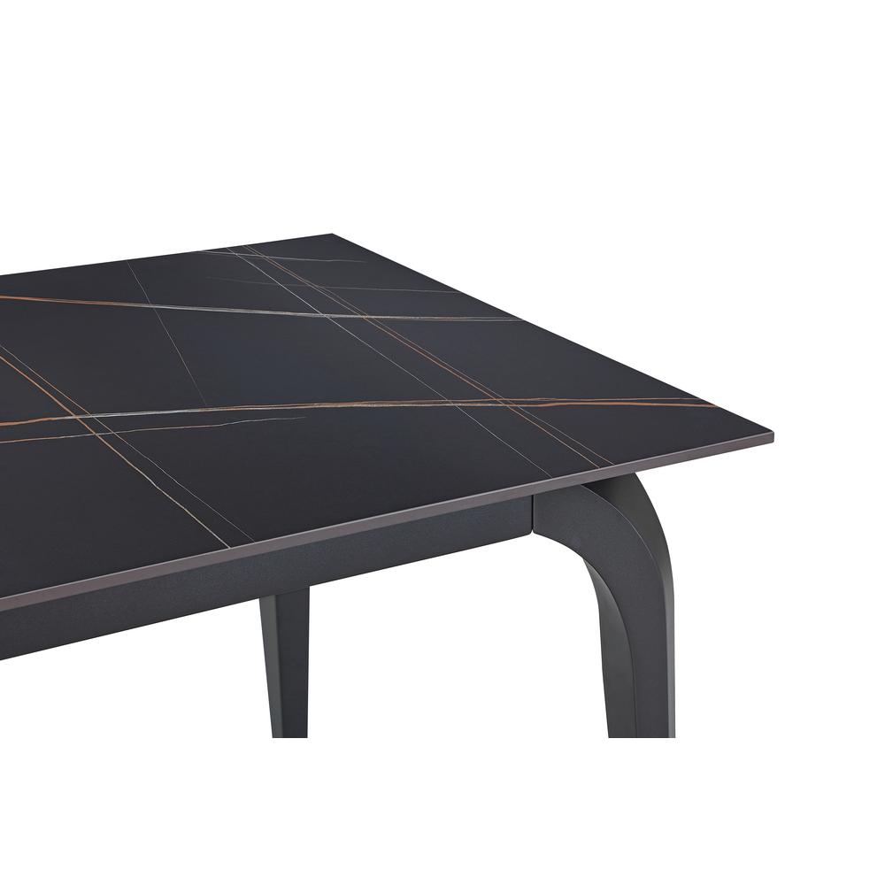 Nicoya Stone Top Rectangular Dining Table in Black Stone and Black Metal. Picture 5