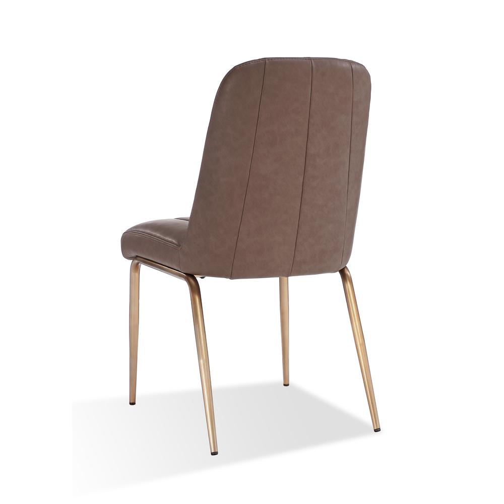 Upholstered Dining Chair in Cinnamon Synthetic Leather and Brushed Bronze Metal. Picture 2