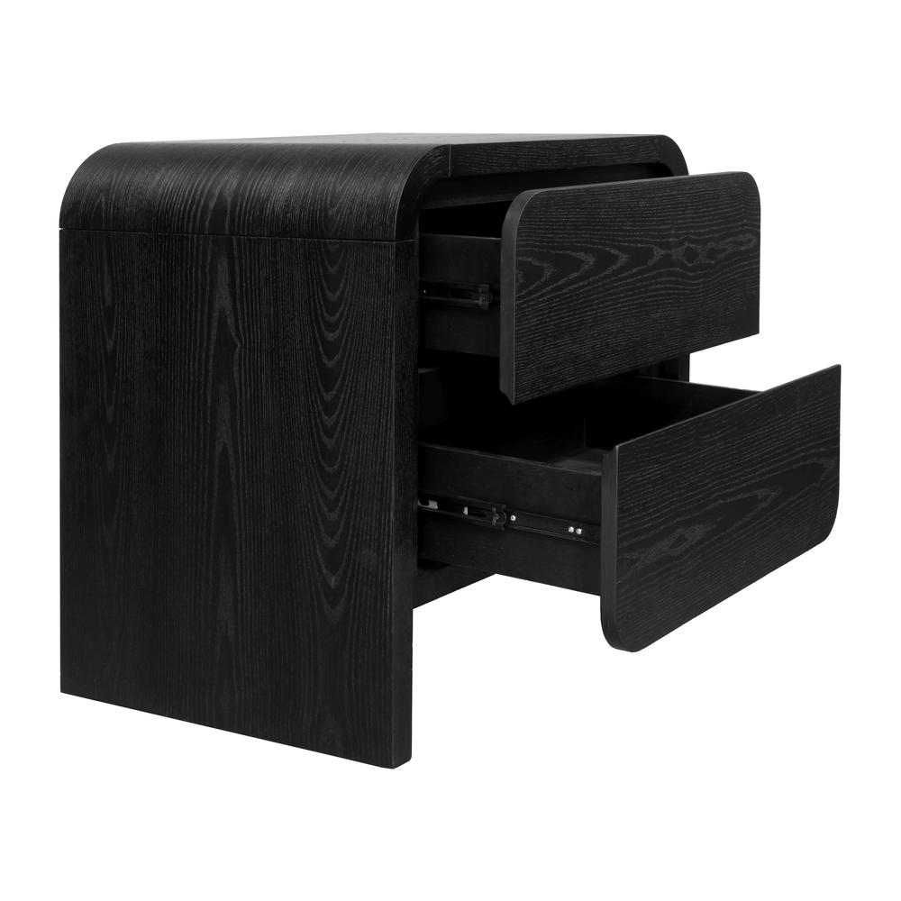 Elora Two Drawer Nightstand in Jet Black Ash. Picture 3