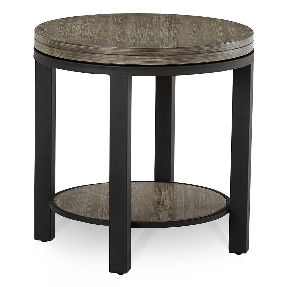 Canyon Solid Wood and Metal Round End Table in Washed Grey. Picture 3