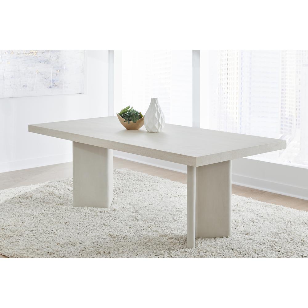 Caye Stone Top Double Pedestal Dining Table with Ivory Cement Base. Picture 1