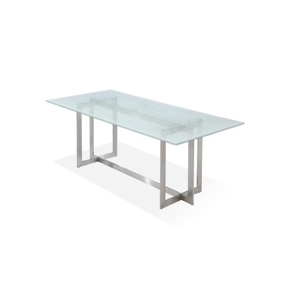 Eliza Cracked Glass Dining Table in Brushed Stainless Steel. Picture 5