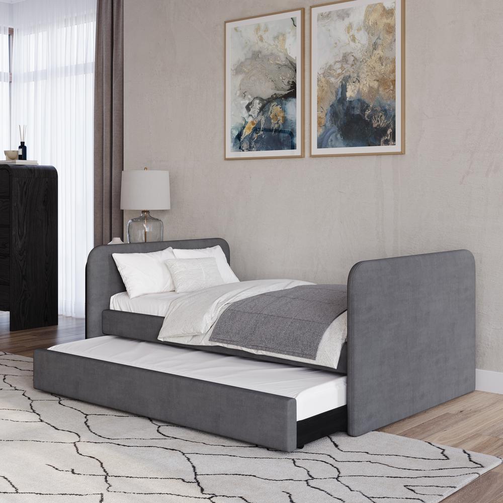 Elora Upholstered Daybed with Trundle in Charcoal Velvet. Picture 1