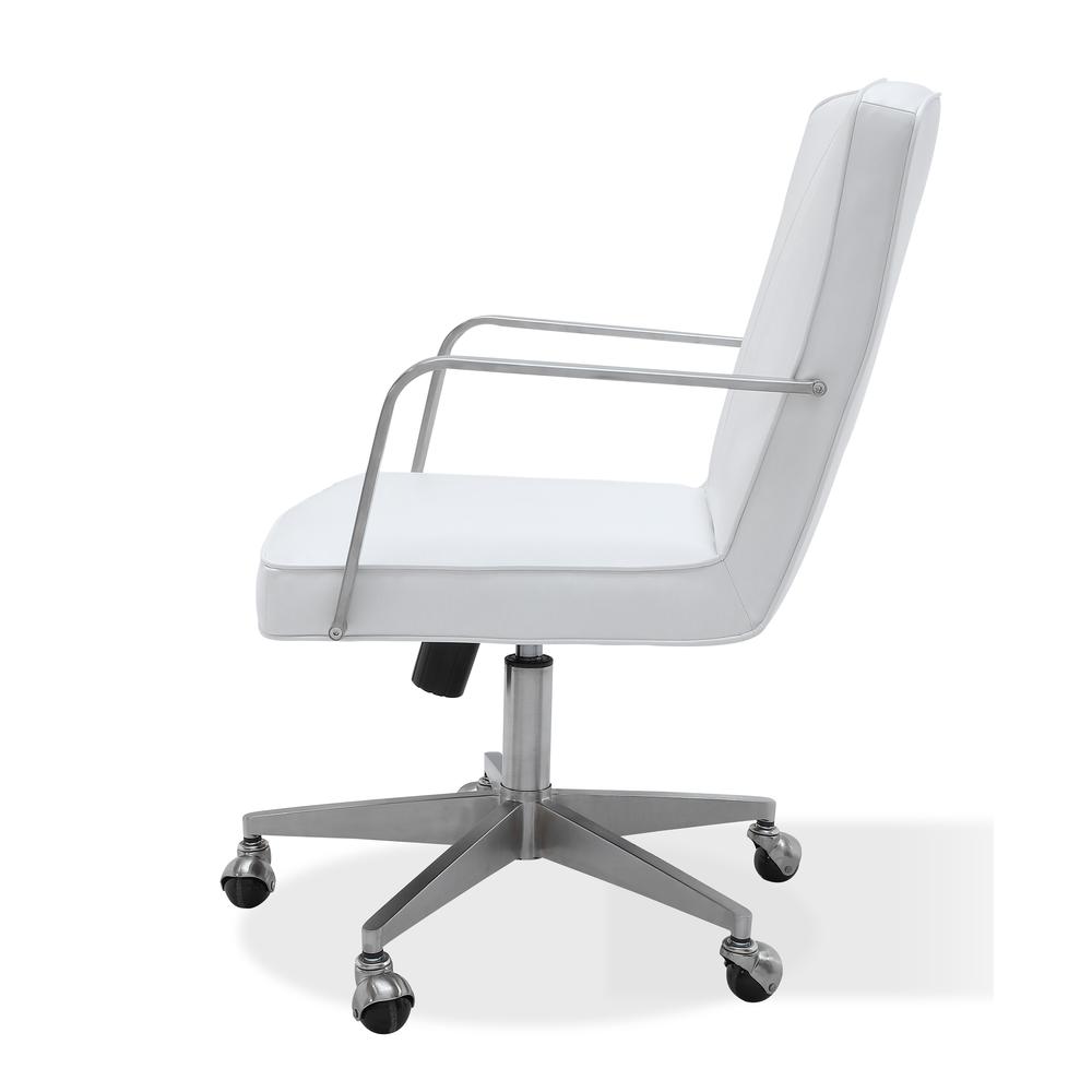 One Metal Frame Home Office Chair in Brushed Stainless Steel and White Leather. Picture 1