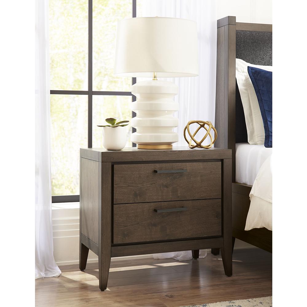 Boracay Two Drawer USB Charging Nightstand in Wild Oats Brown. Picture 1