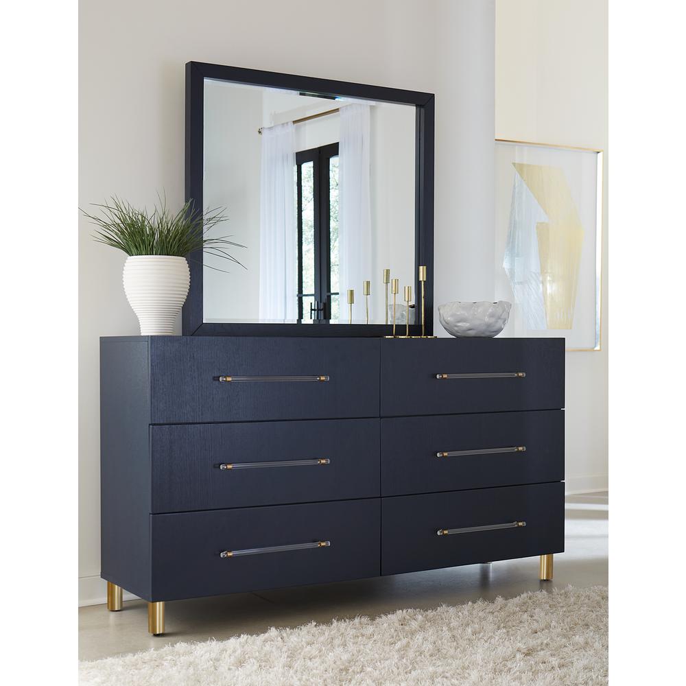 Argento Six Drawer Dresser in Navy Blue and Burnished Brass (2024). Picture 5
