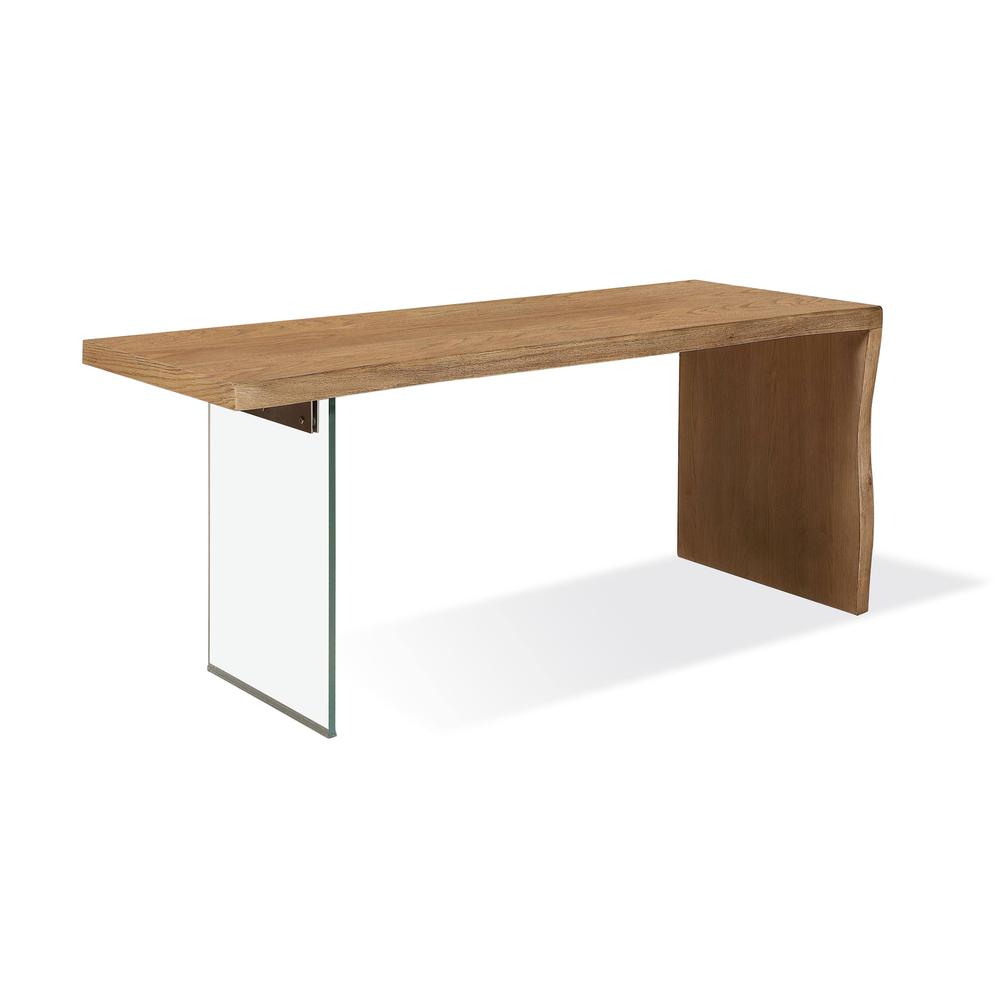 One Live-Edge White Oak and Glass Console Table in Bisque. Picture 2