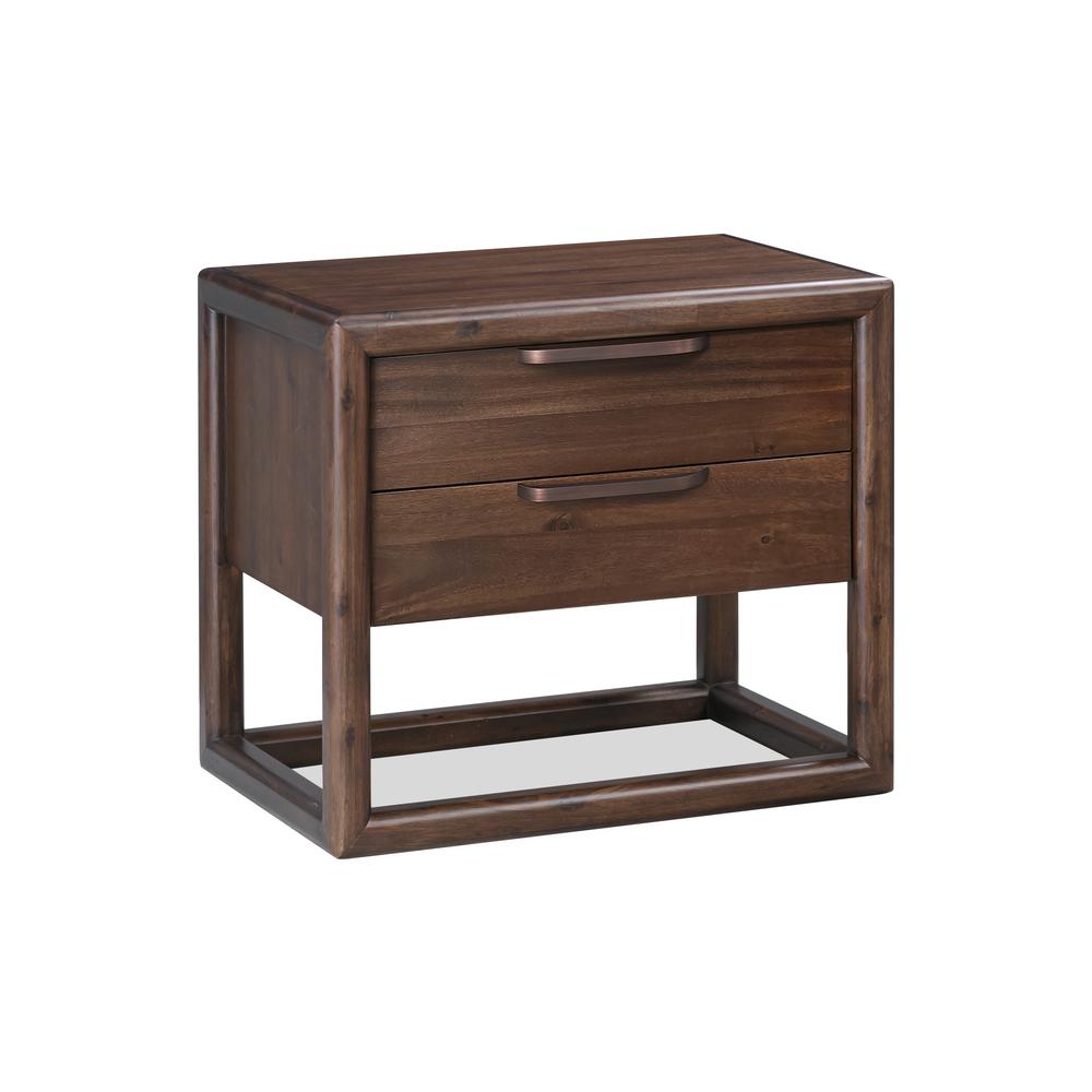 Sol Two Drawer USB-Charging Nightstand in Brown Spice. Picture 3