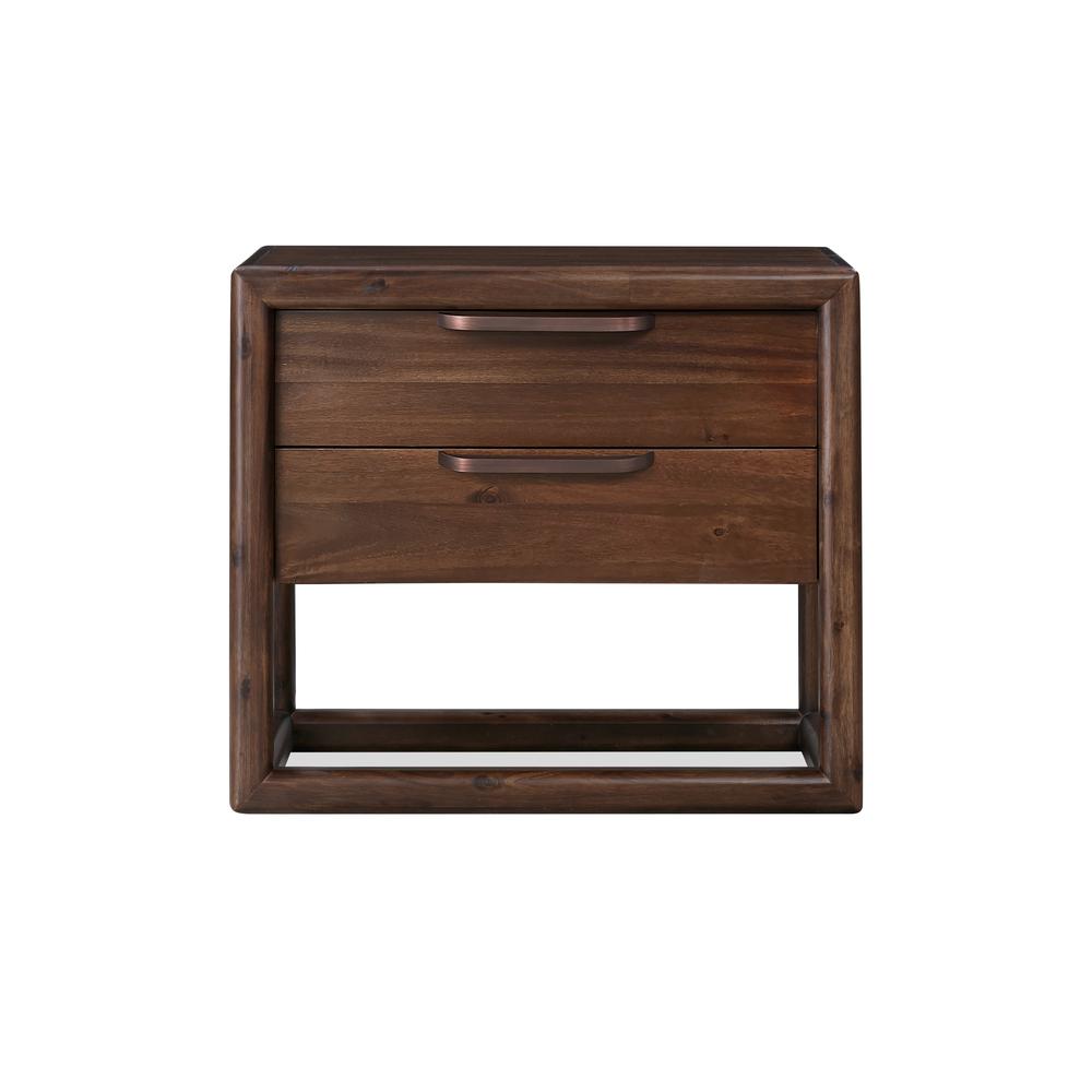 Sol Two Drawer USB-Charging Nightstand in Brown Spice. Picture 2