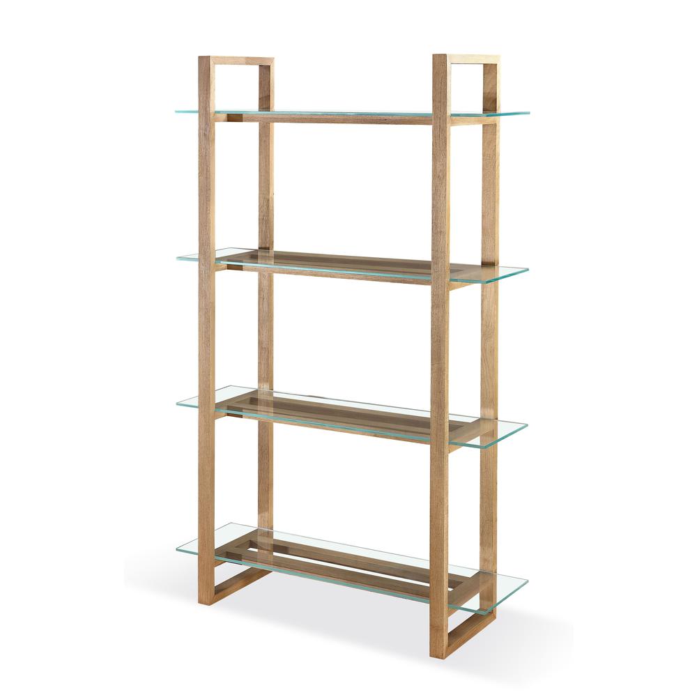 One Modern Coastal Glass Shelf Bookcase in Solid Wood. Picture 1