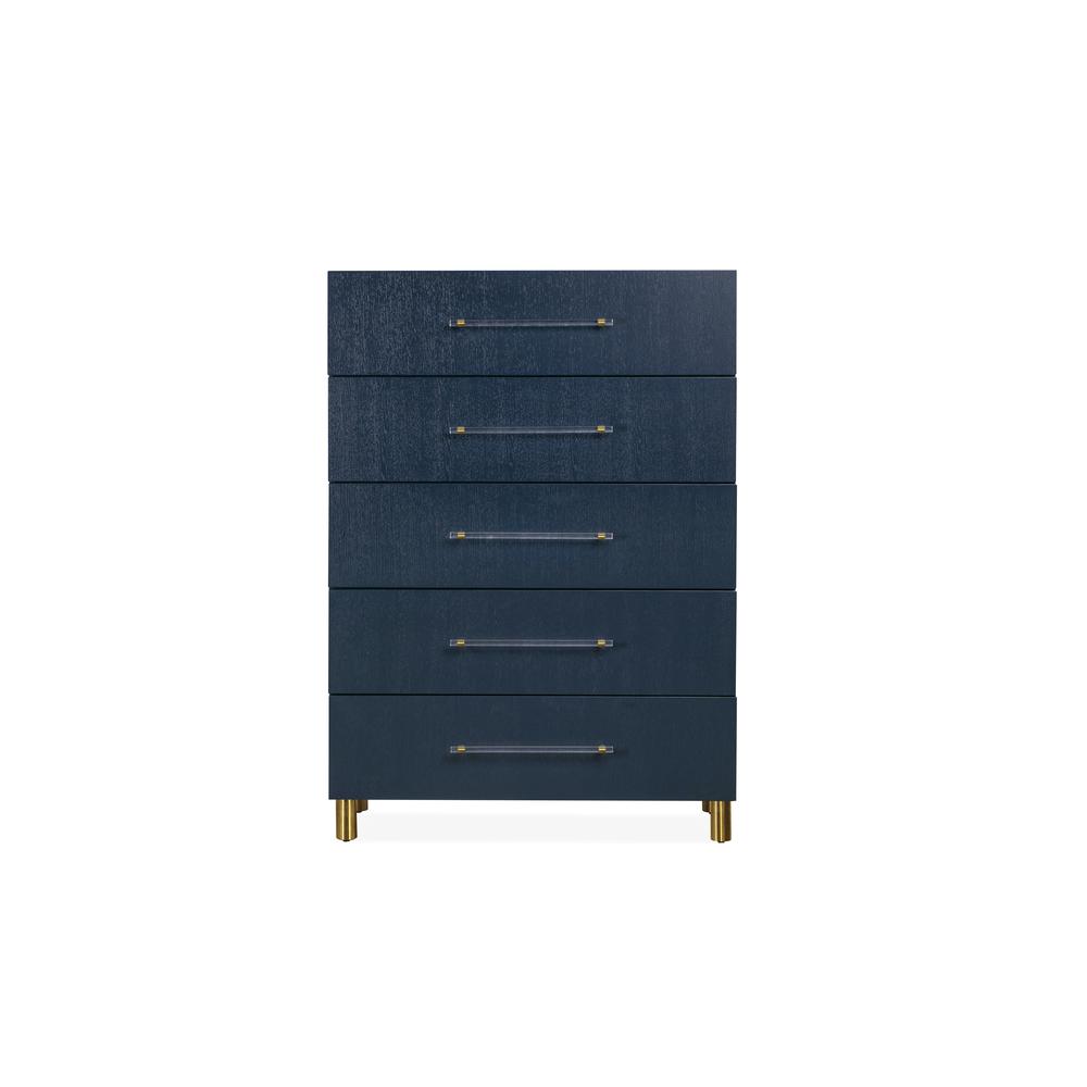 Argento Five Drawer Chest in Navy Blue and Burnished Brass (2024). Picture 5