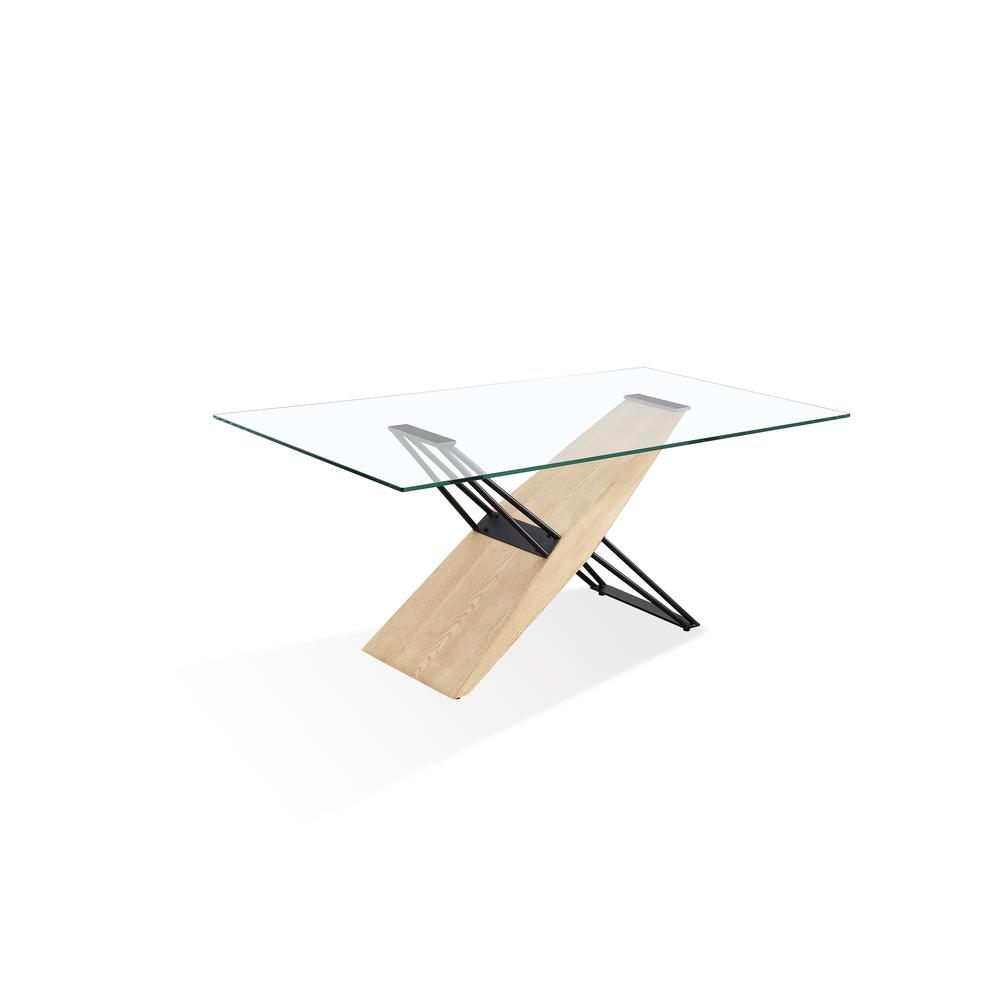 Aere Glass, Wood and Metal Rectangular Dining Table in Natural Ash and Black. Picture 4