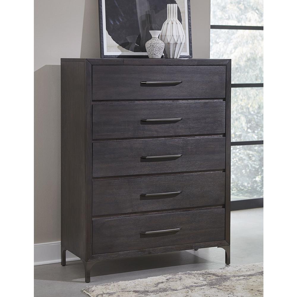 Lucerne Five-Drawer Metal Leg Chest in Vintage Coffee (2024). Picture 1