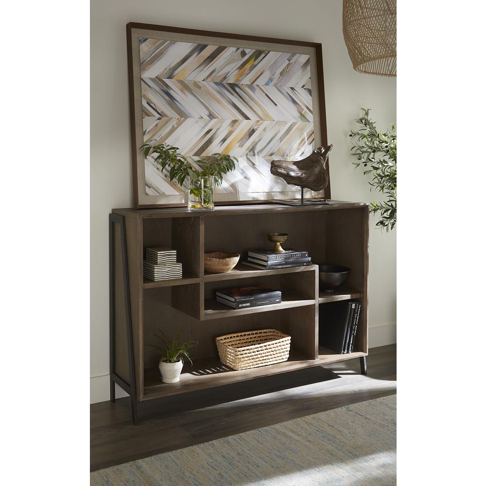 Finch Wood and Metal Accent Bookcase in Buckwheat and Antique Bronze. Picture 1