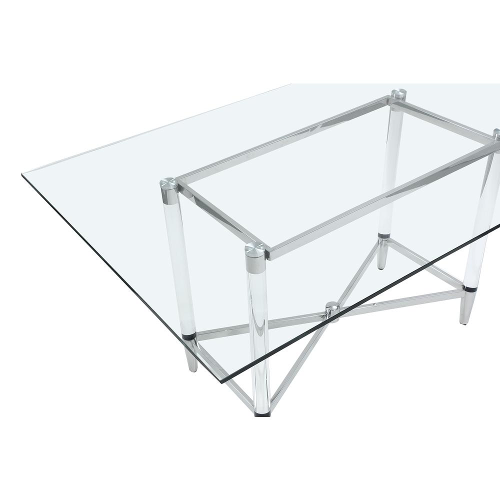 Marilyn Glass Top Dining Table in Polished Stainless Steel and Clear Acrylic. Picture 2