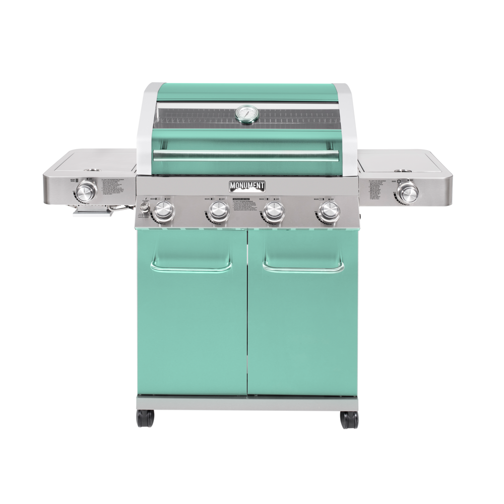 35633 - Colorful (Green) Gas Grill With Infrared Side Burner. Picture 1