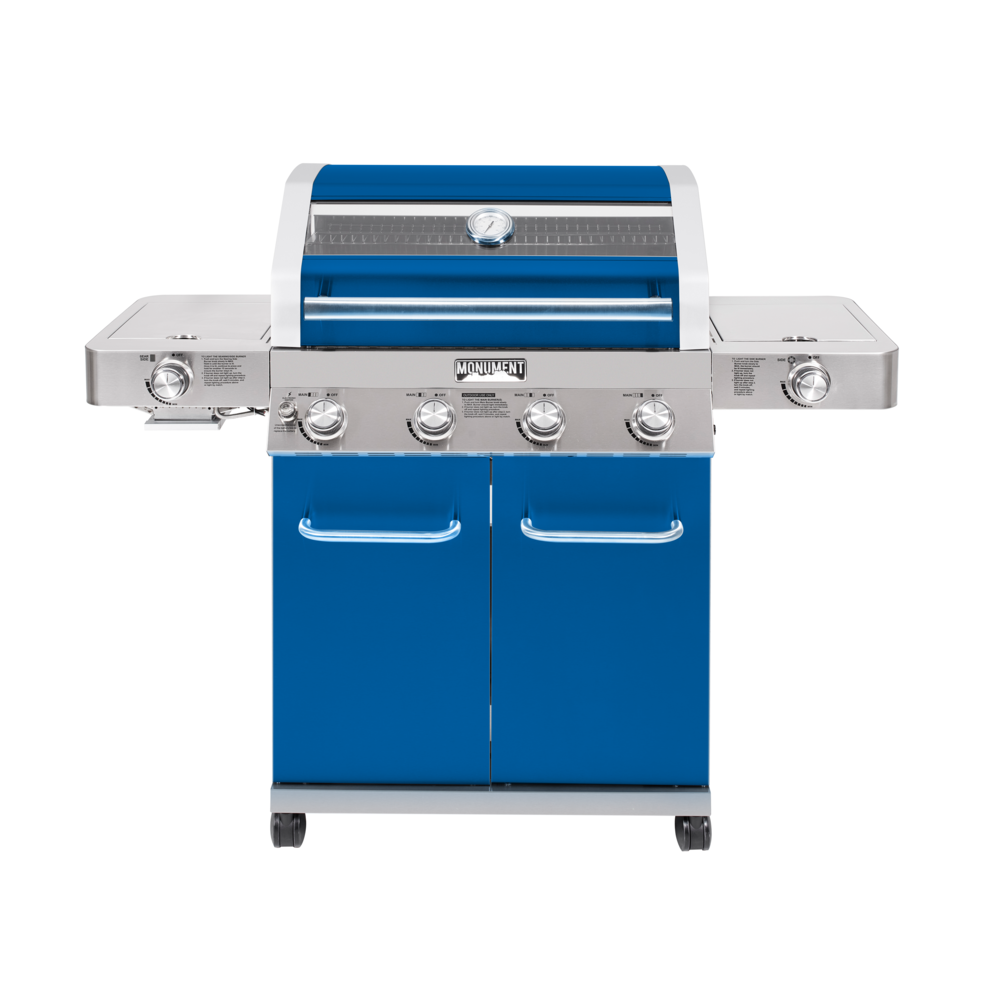 35633 - Colorful (Blue) Gas Grill With Infrared Side Burner. Picture 1