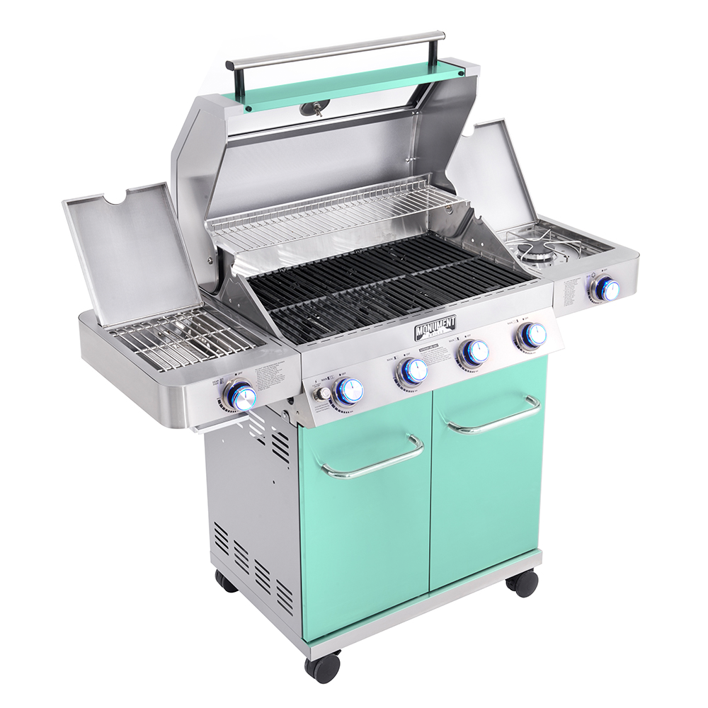 35633 - Colorful (Green) Gas Grill With Infrared Side Burner. Picture 3