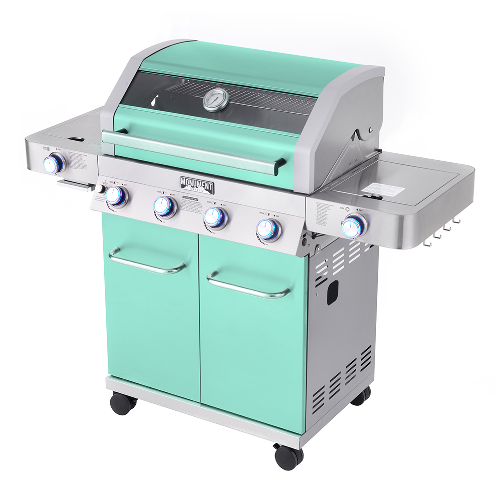 35633 - Colorful (Green) Gas Grill With Infrared Side Burner. Picture 4