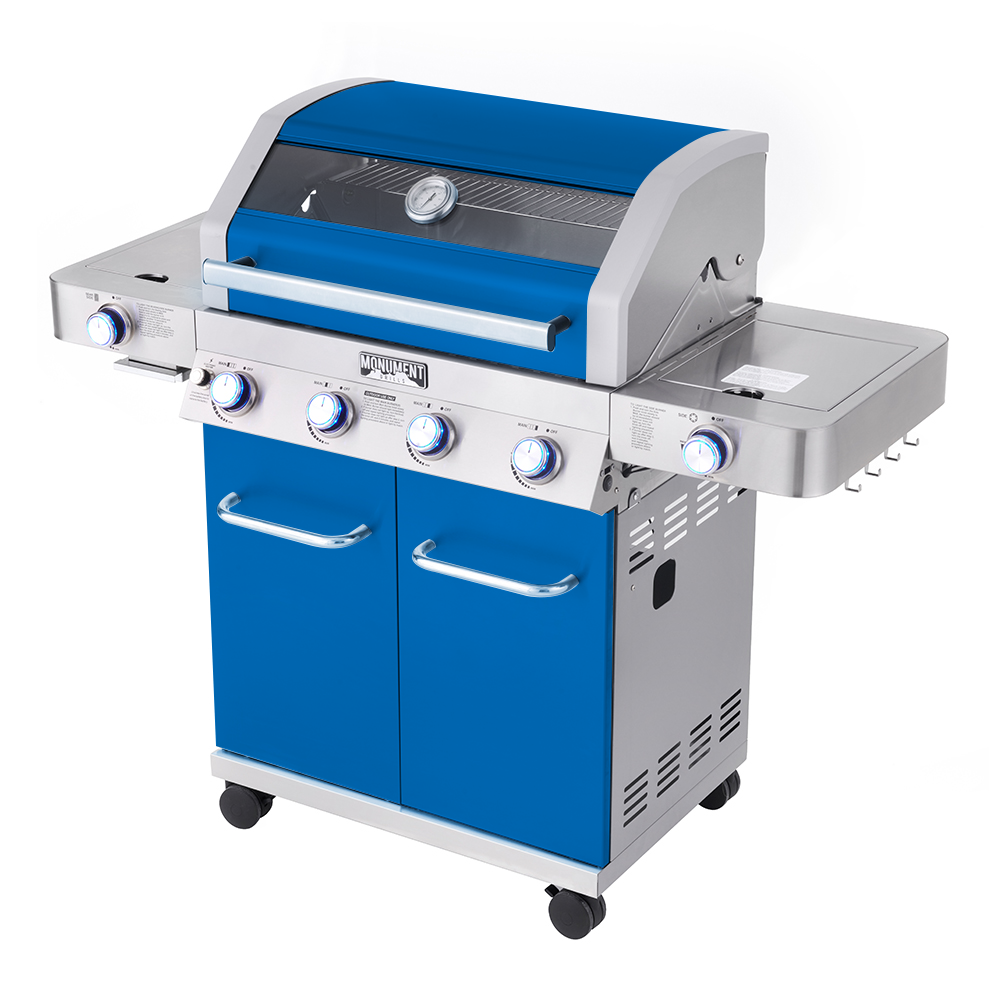 35633 - Colorful (Blue) Gas Grill With Infrared Side Burner. Picture 4