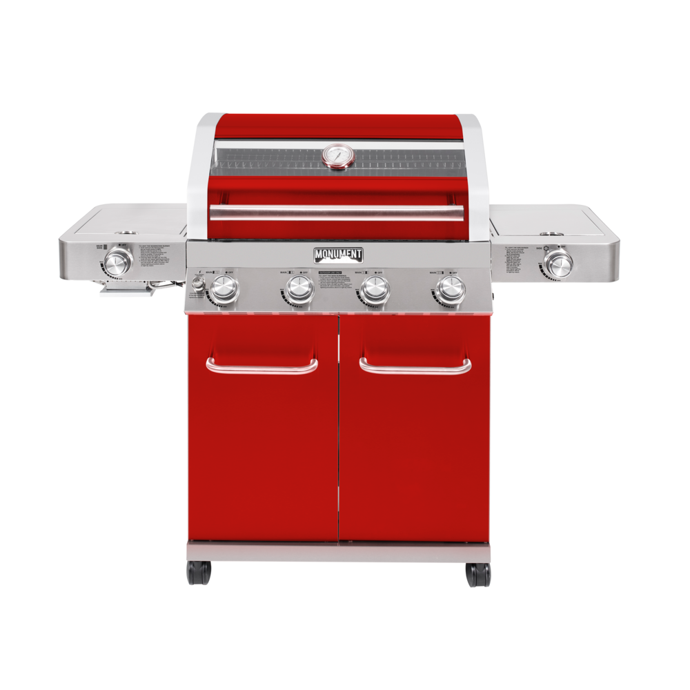 35633 - Colorful (Red) Gas Grill With Infrared Side Burner. Picture 1