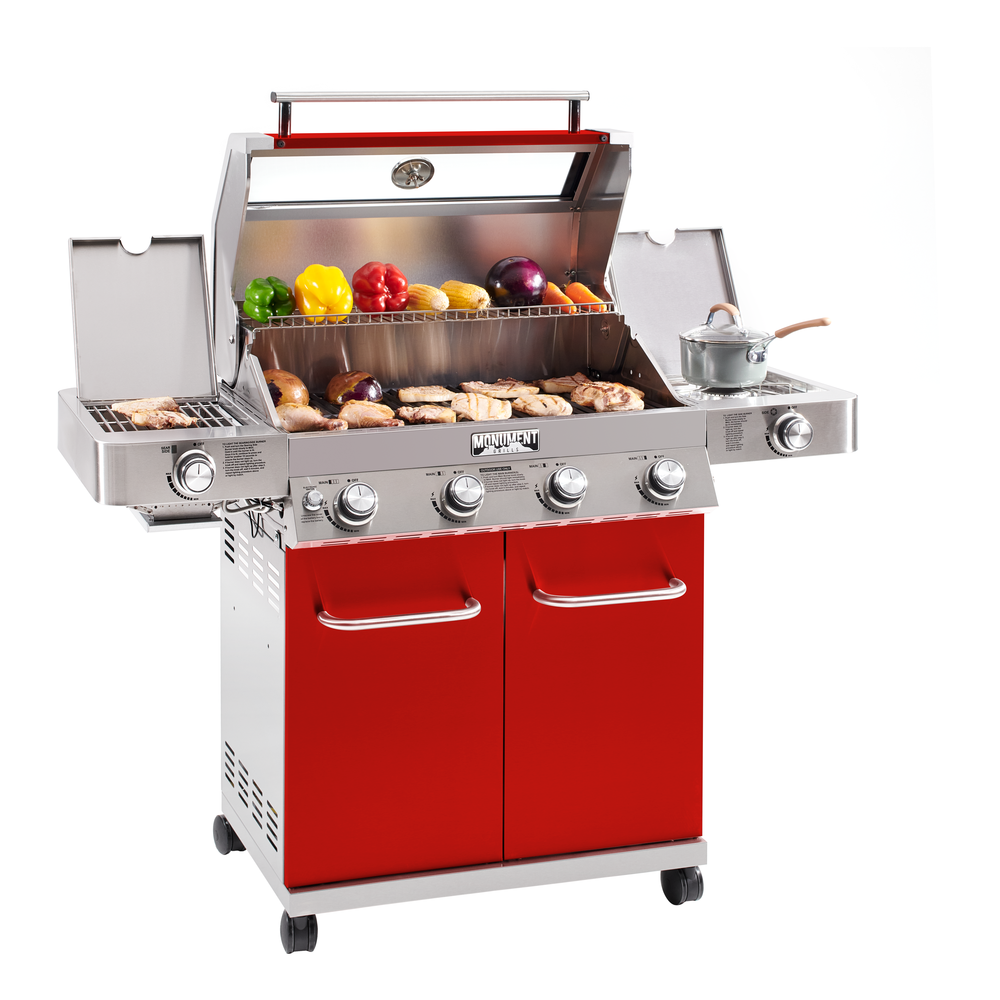 35633 - Colorful (Red) Gas Grill With Infrared Side Burner. Picture 4