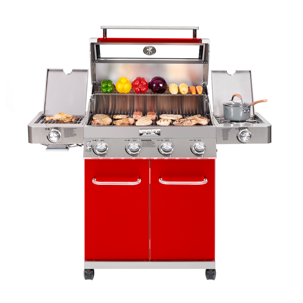 35633 - Colorful (Red) Gas Grill With Infrared Side Burner. Picture 3