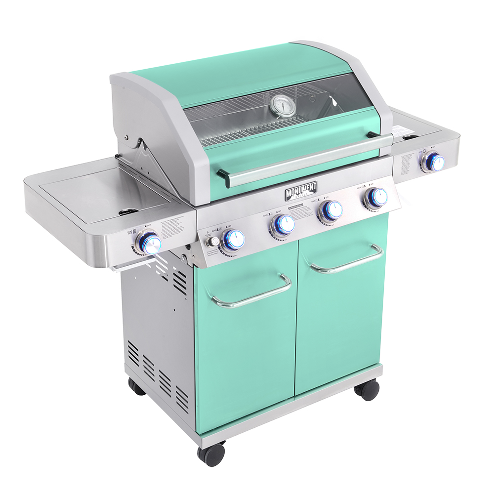 35633 - Colorful (Green) Gas Grill With Infrared Side Burner. Picture 2