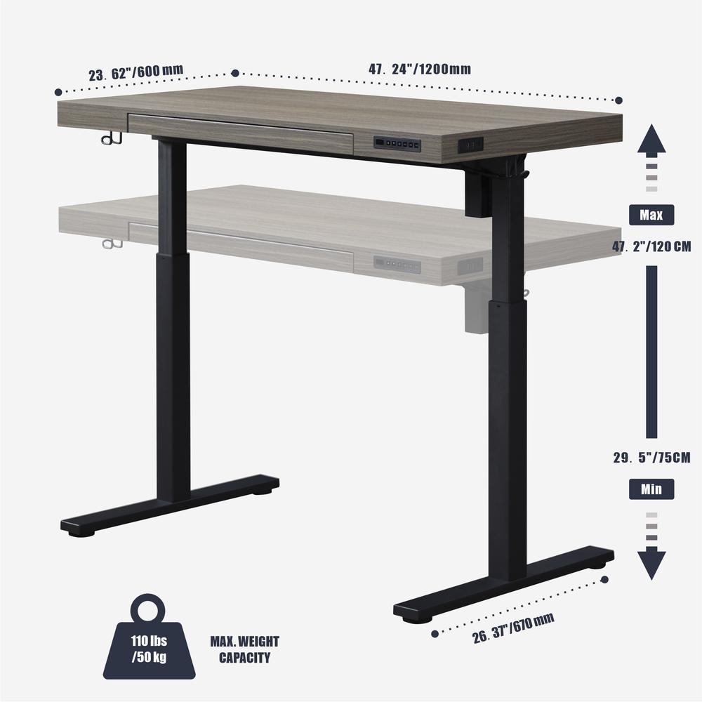 48" K305 Electric Height Adjustable Standing Desk, Grey Oak. Picture 5