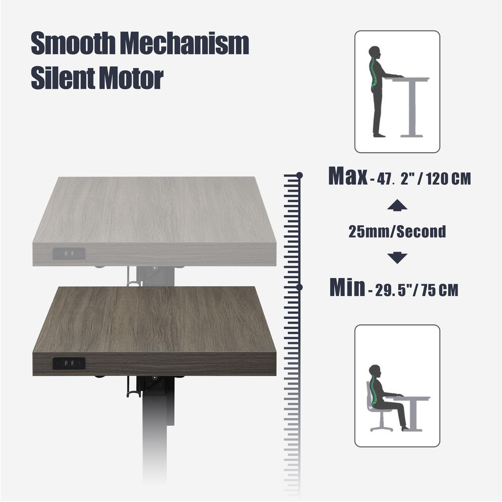 48" K305 Electric Height Adjustable Standing Desk, Grey Oak. Picture 3