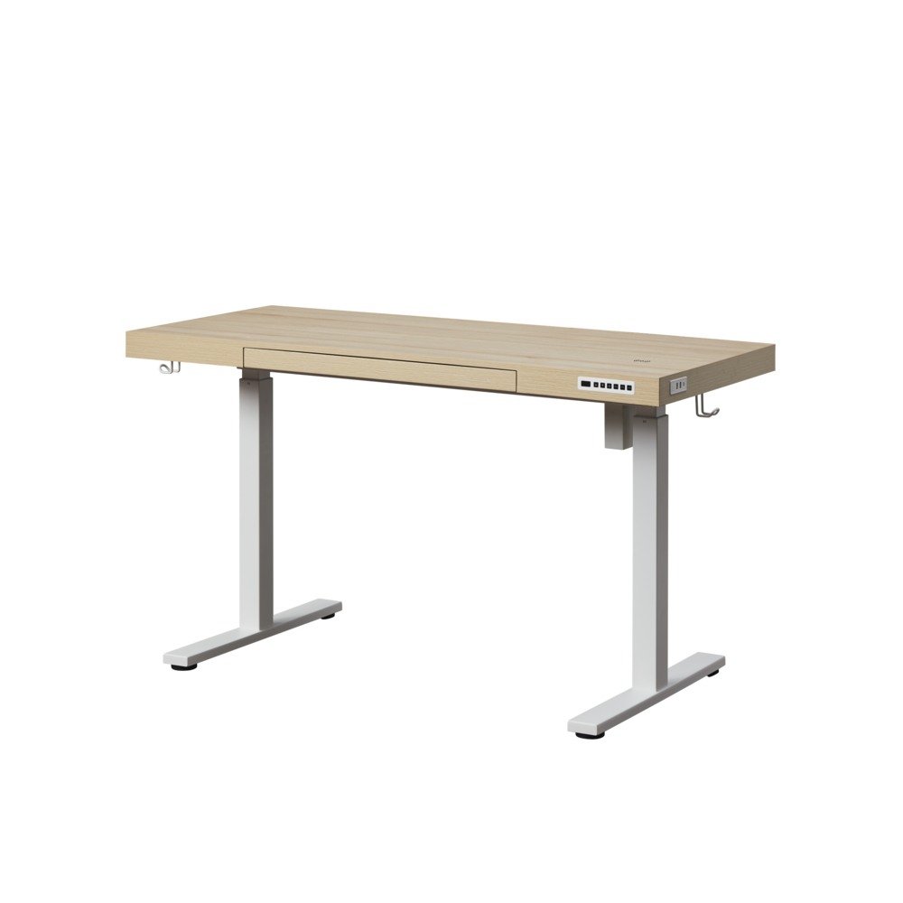 55" K305 Electric Height Adjustable Standing Desk, Natural/White. Picture 1