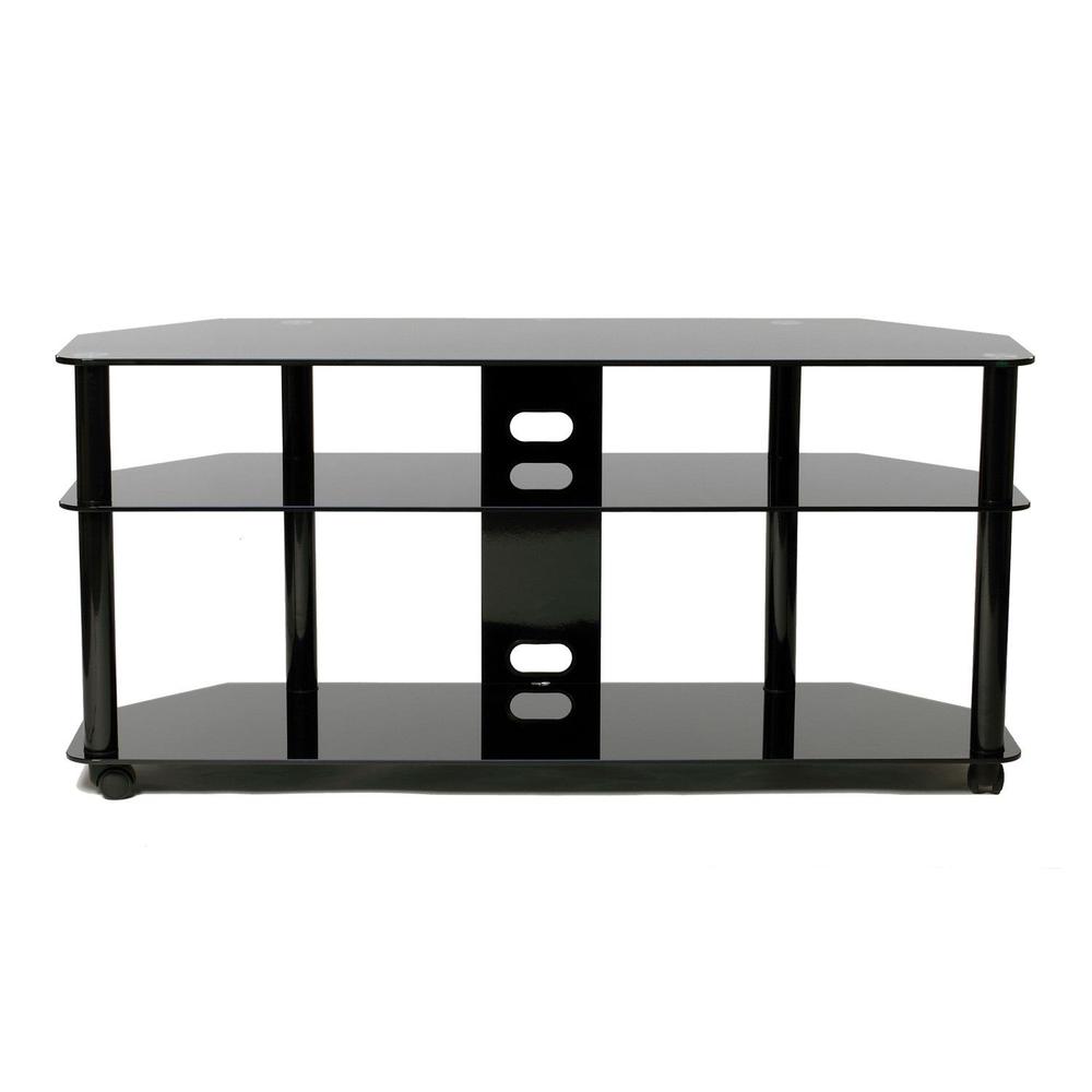 Versatile Gloss Black Plasma/LCD TV Stand with Casters for up to 60″. Picture 1