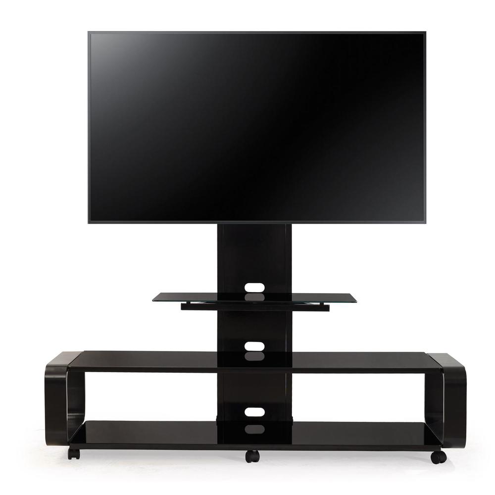 Curved wood TV stand/cart with universal mounting system for 35 to 85 inch TVs. Picture 3