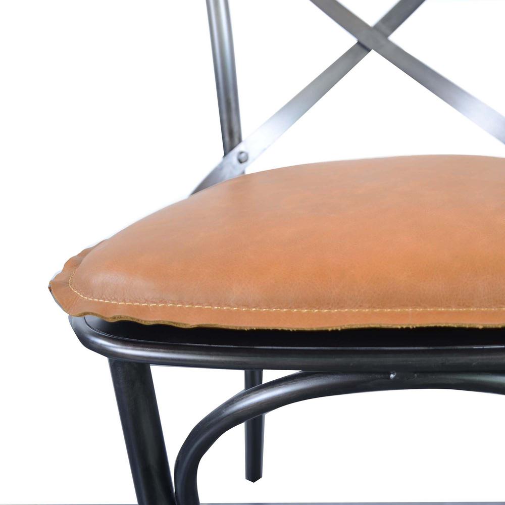 Metal Crossback Chair with Cognac Seat Cushion. Picture 7
