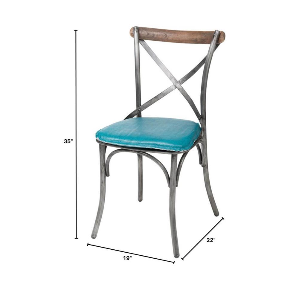 Metal Crossback Chair with Peacock Blue Seat Cushion. Picture 2