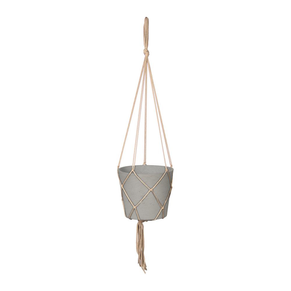 Craft Small Hanging Pot With Netting - Cement Grey. Picture 1