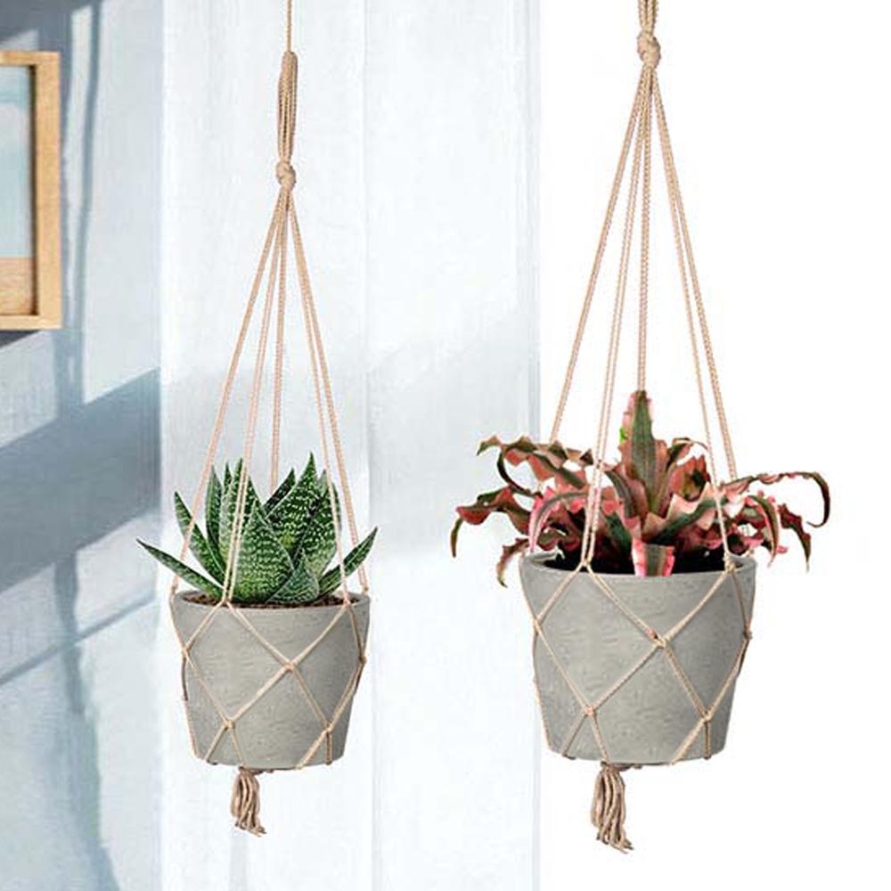 Craft Small Hanging Pot With Netting - Cement Grey. Picture 2
