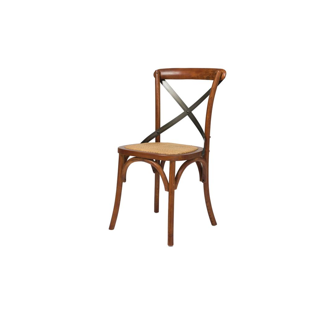 Cross Back Chair w/ Rattan Seat - Brown. Picture 1
