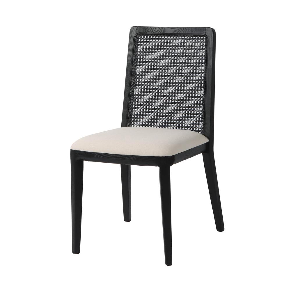 Cane Dining Chair - Oyster Linen/Black Frame. Picture 1