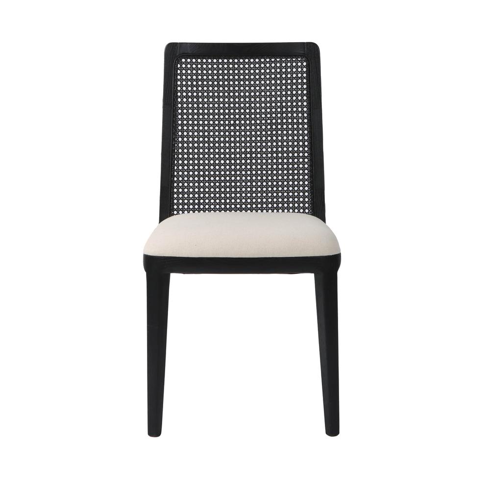 Cane Dining Chair - Oyster Linen/Black Frame. Picture 54