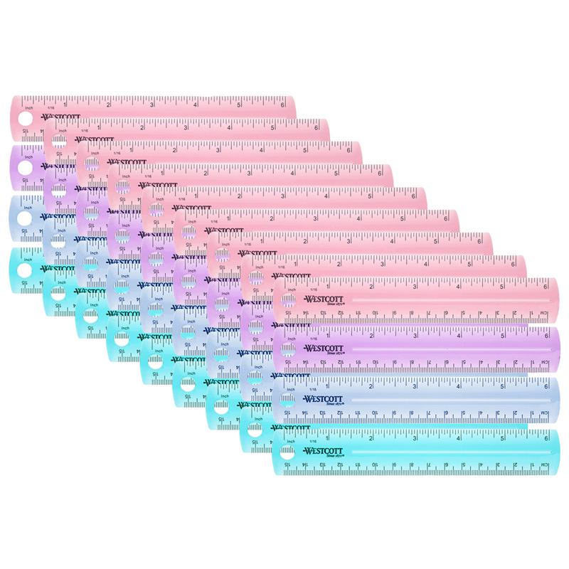 Plastic Ruler, 6 in, Assorted Colors, Pack of 36. Picture 2