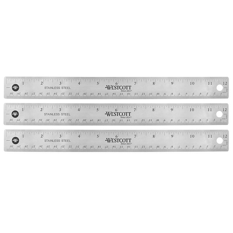 12" Stainless Steel Office Ruler With Non Slip Cork Base, Pack of 3. Picture 2