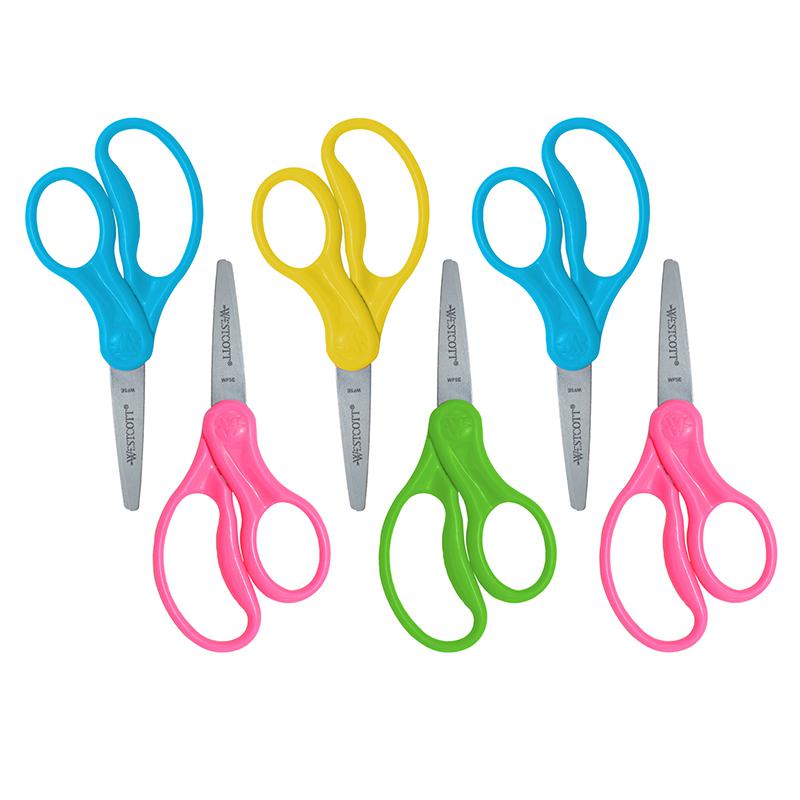 5" Hard Handle Kids Scissors, Pointed, Assorted Colors, 2 Per Pack, 3 Packs. Picture 2