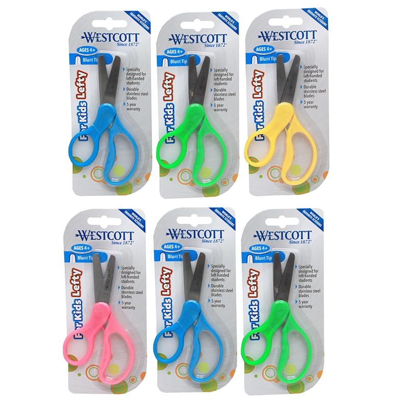 School Kumfy Grip Left-Handed Kids Scissors, 5" Blunt, Assorted Colors Pack of 6. Picture 2