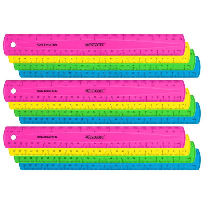 12" Shatterproof Ruler with Anti-Microbial, Assorted Colors, Pack of 12. Picture 2