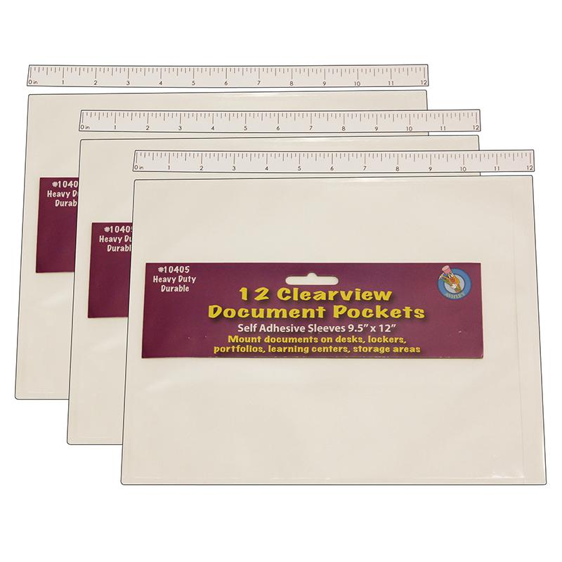 Clear View Self-Adhesive Document Pocket 9" x 12", 12 Per Pack, 3 Packs. Picture 2