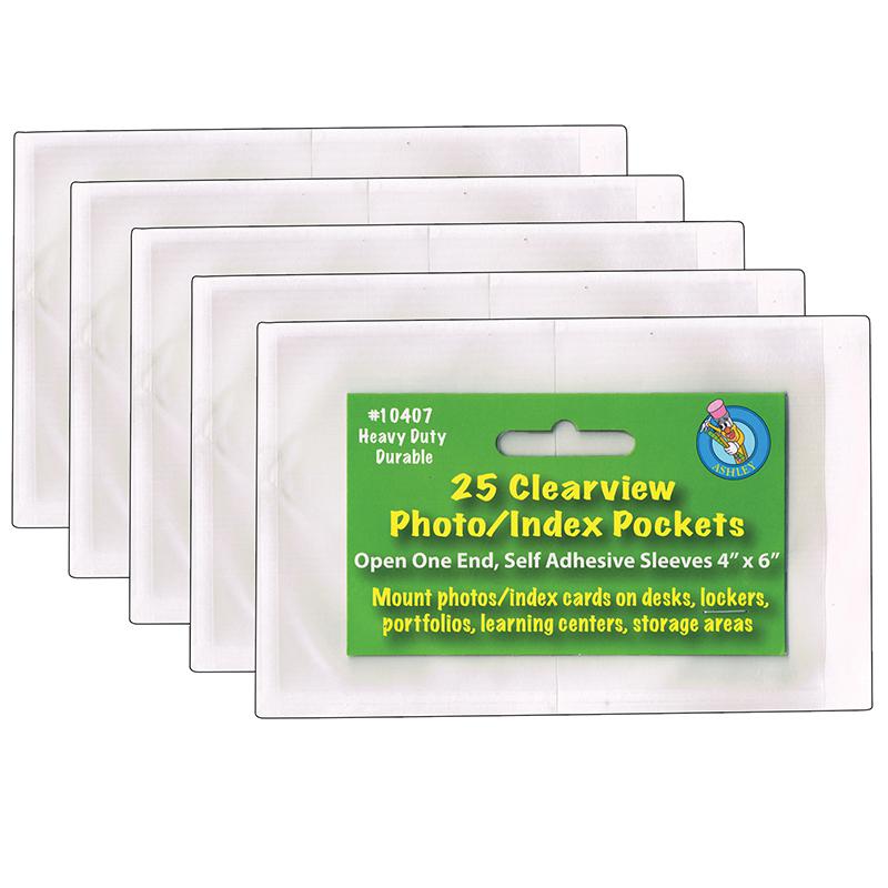 Clear View Self-Adhesive Photo/Index Card Pocket 4" x 6", 25 Per Pack, 5 Packs. Picture 2