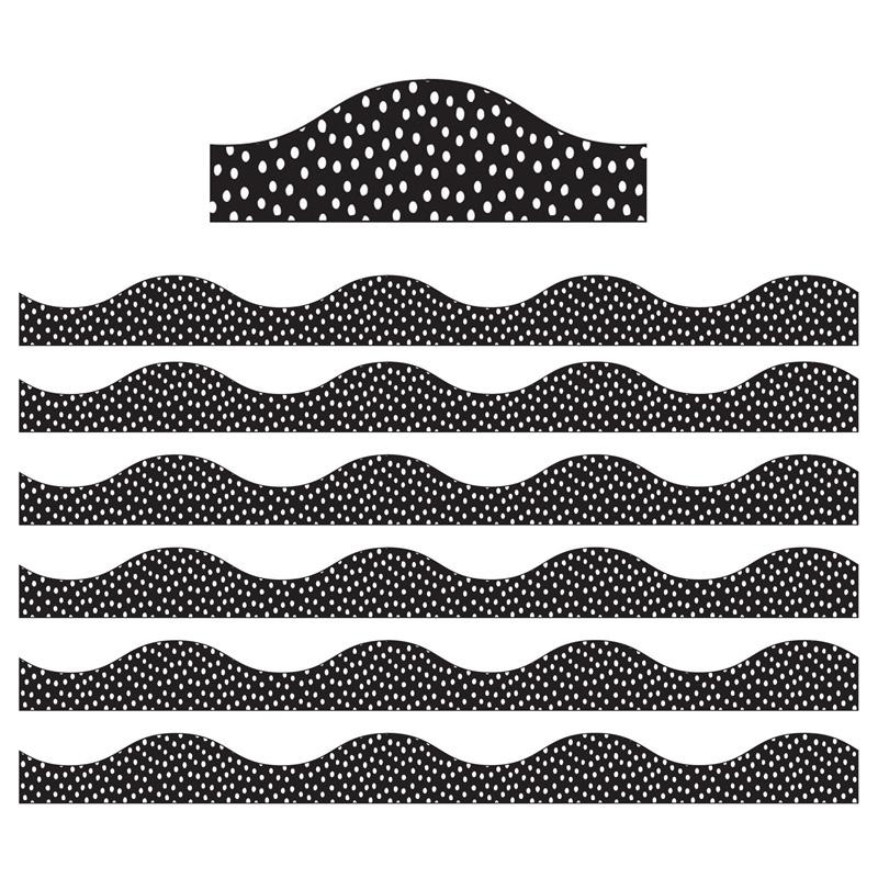 Magnetic Scallop Border, White Messy Dots on Black, 12 Feet Per Pack, 6 Packs. Picture 2